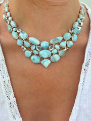 Larimar & Blue topaz Rare combination cut Necklace