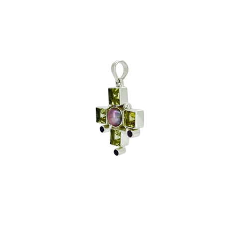 Lemon Quartz Combo Faceted Cross Pendant