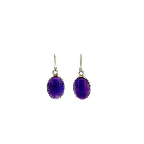 Amethyst cabochon oval drop earrings