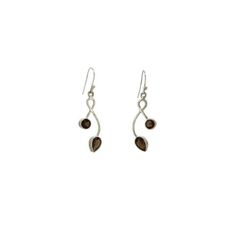 Smoky Quartz Faceted Abstract Drop Earrings