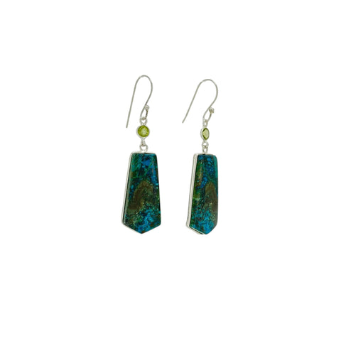 Chrysocolla Cabochon Geometric Drop Earrings