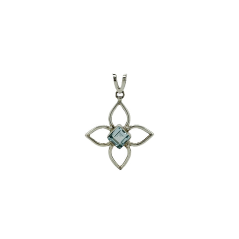 Blue Topaz Faceted Flower Pendant
