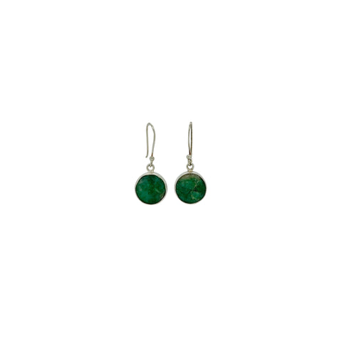 Emerald faceted round drop earrings