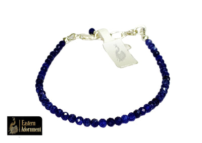 Lapis Lazuli Micro Cut Bead Bracelet with Silver Charm Clasp