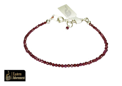 Garnet Micro Cut Bead Bracelet with Silver Charm Clasp