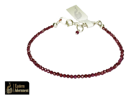 Garnet Micro Cut Bead Bracelet with Silver Charm Clasp