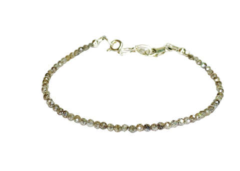 Labradorite Micro Cut Bead Bracelet with Silver Charm Clasp